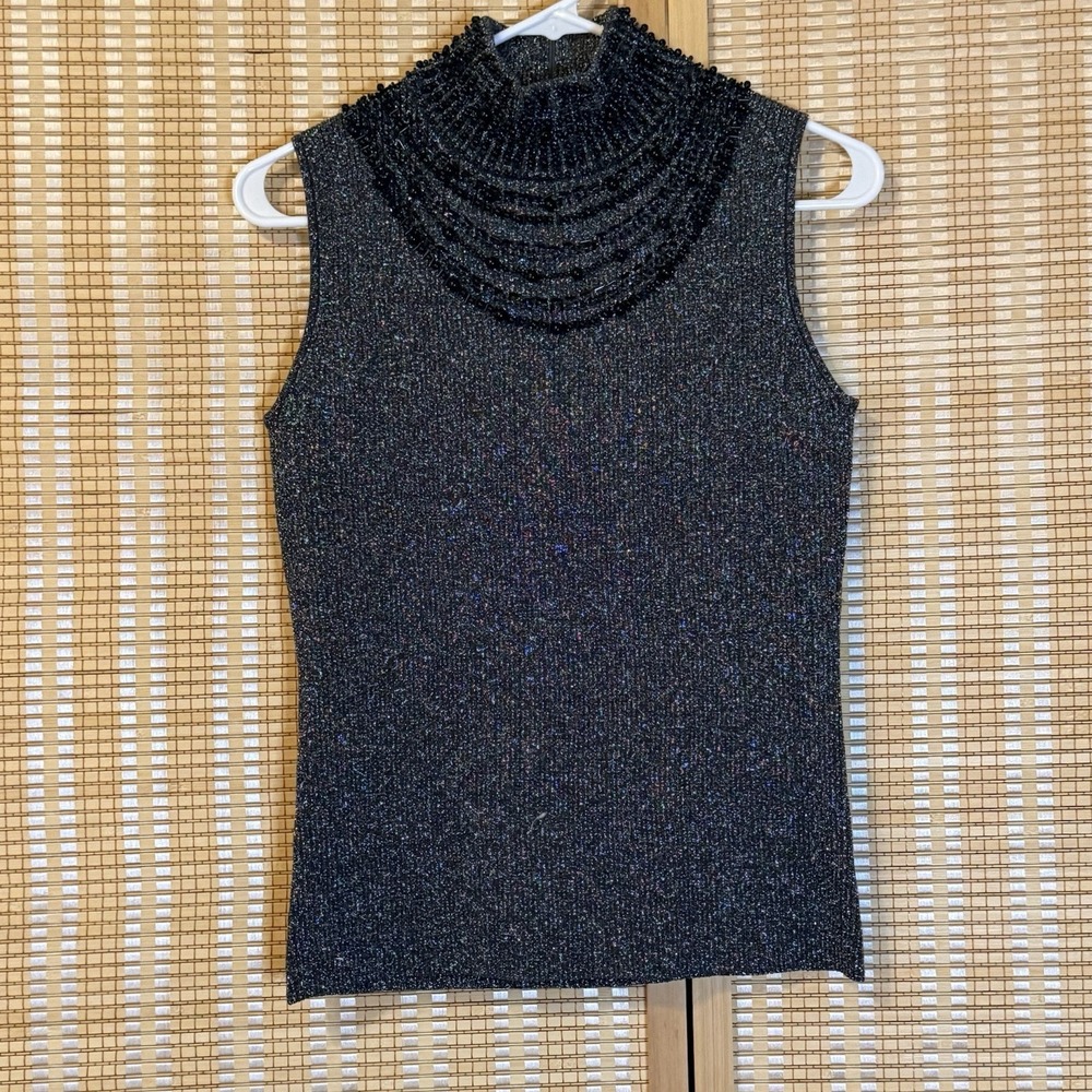 Grace Womens M‎ Beaded Top Silver Black Metallic Evening Whimsigoth Party Boho